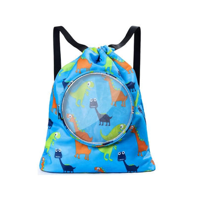 Blue Waterproof Drawstring Beach Bag L Size For Kids Wet & Dry Separation Shoulder Strap - Grey L