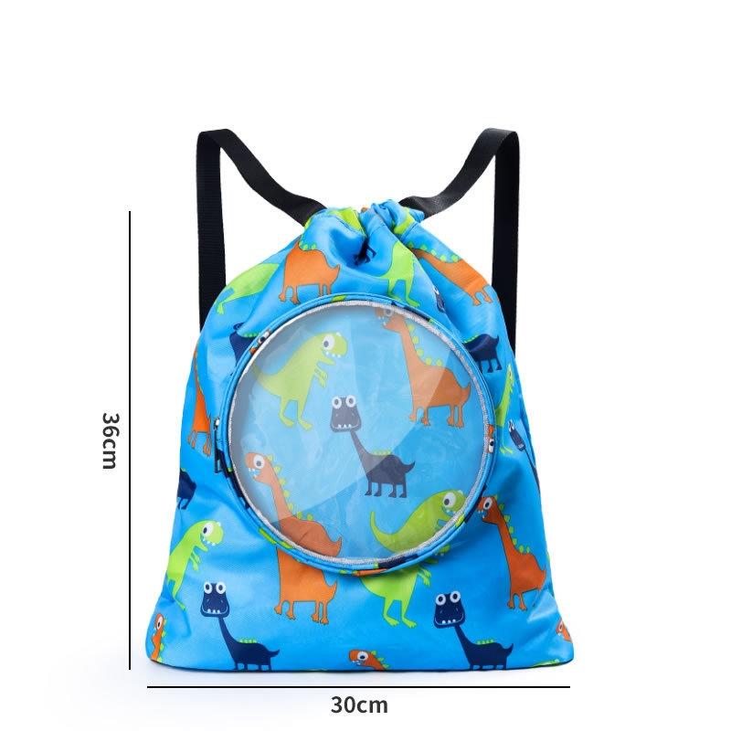 Blue Waterproof Drawstring Beach Bag L Size For Kids Wet & Dry Separation Shoulder Strap - Grey L