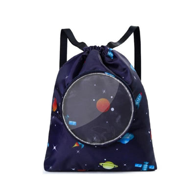 Blue Waterproof Drawstring Beach Bag L Size For Kids Wet & Dry Separation Shoulder Strap - Grey L