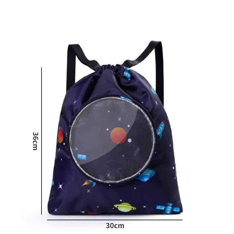 Blue Waterproof Drawstring Beach Bag L Size For Kids Wet & Dry Separation Shoulder Strap - Grey L