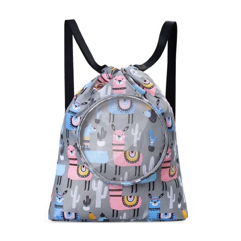 Blue Waterproof Drawstring Beach Bag L Size For Kids Wet & Dry Separation Shoulder Strap - Grey L