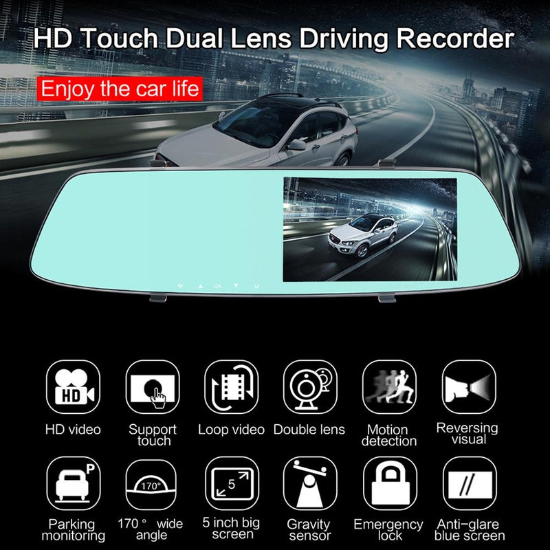 5 Lcd Touch Screen Rear View Mirror Car Recorder With Separate Camera