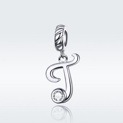925 Sterling Silver Personalized Letter Pendant For Diy Bracelets And Necklaces Style - T