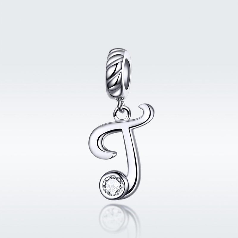 925 Sterling Silver Personalized Letter Pendant For Diy Bracelets And Necklaces Style - T