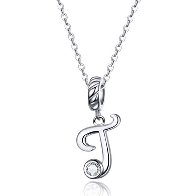 925 Sterling Silver Personalized Letter Pendant For Diy Bracelets And Necklaces Style - T