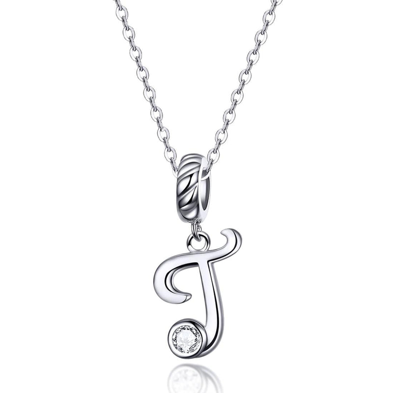 925 Sterling Silver Personalized Letter Pendant For Diy Bracelets And Necklaces Style - T