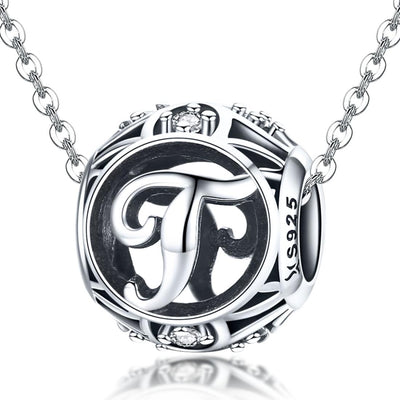 925 Sterling Silver Letter Beads For Diy Bracelets & Necklaces Style - T