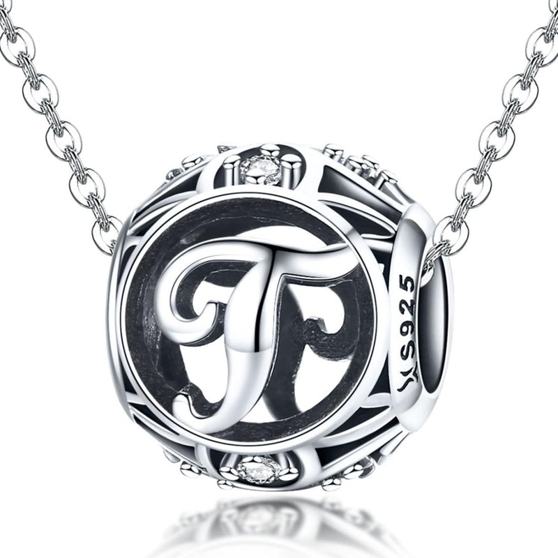 925 Sterling Silver Letter Beads For Diy Bracelets & Necklaces Style - T