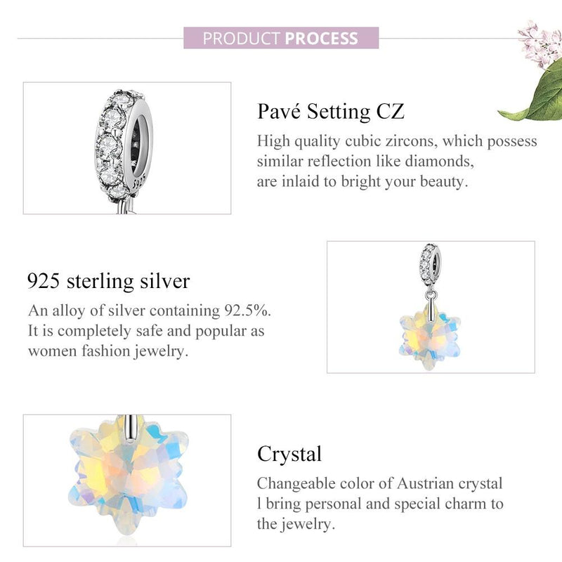 925 Sterling Silver Sparkling Snowflake Pendant For Diy Bracelets & Necklaces