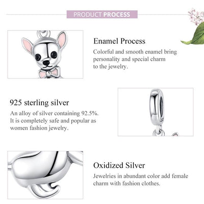 925 Sterling Silver Chihuahua Charm Pendant For Diy Bracelets