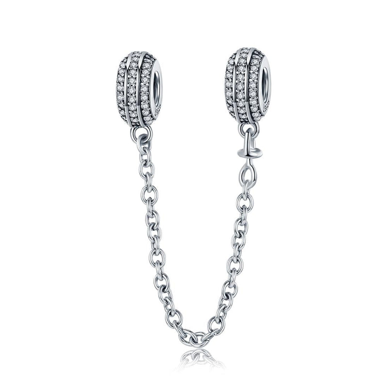 925 Sterling Silver Simple Diamond Beaded Bracelet Safety Chain