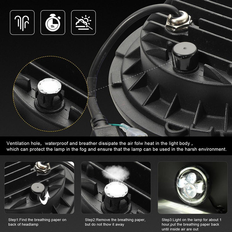 7 Inch H4 / H13 Dc 9V - 30V 3000Lm 6000K 30W Ip67 4Led Lamp Beads Car Round Shape Led Headlight Lamps For Jeep Wrangler / Harley With Angel Eye