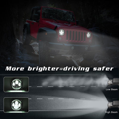 7 Inch H4 / H13 Dc 9V - 30V 3000Lm 6000K 30W Ip67 4Led Lamp Beads Car Round Shape Led Headlight Lamps For Jeep Wrangler / Harley With Angel Eye