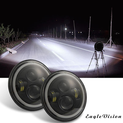 7 Inch H4 / H13 Dc 9V - 30V 3000Lm 6000K 30W Ip67 4Led Lamp Beads Car Round Shape Led Headlight Lamps For Jeep Wrangler / Harley With Angel Eye