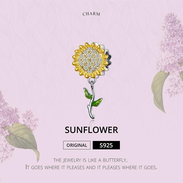 925 Sterling Silver Sunflower Pendant For Diy Bracelet