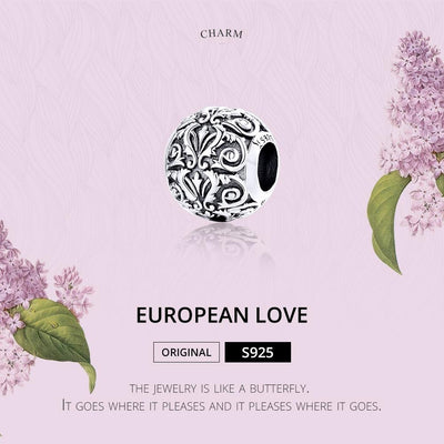 925 Sterling Silver Retro Flower Texture Beads For Diy Bracelets & Necklaces