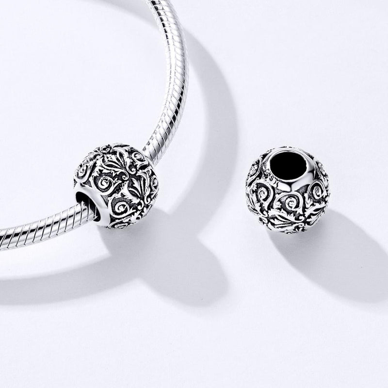 925 Sterling Silver Retro Flower Texture Beads For Diy Bracelets & Necklaces