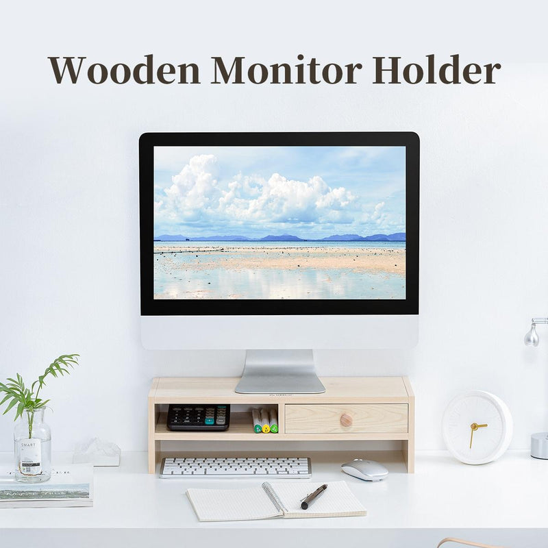 Natural Wood Monitor Stand - Compact Design