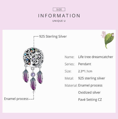 925 Sterling Silver Tree Of Life Dream Catcher Bracelet / Necklace Set