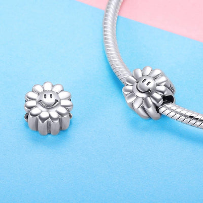 925 Sterling Silver Sunflower Smile Bead Pendant