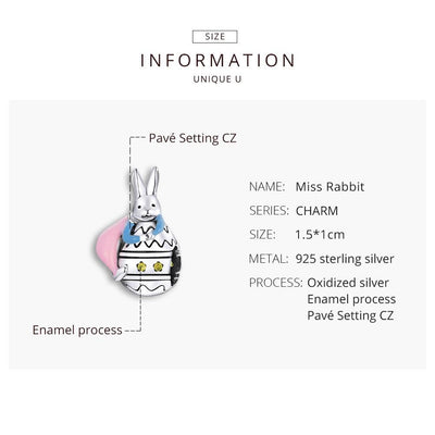 925 Sterling Silver Bunny Bead Bracelet / Necklace Accessory