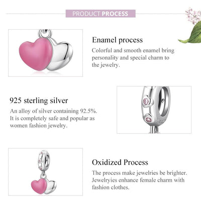 925 Sterling Silver Double Love Pendant For Bracelet Or Necklace