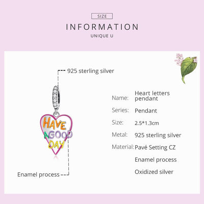 925 Sterling Silver Diy Heart Pendant For Bracelet Or Necklace