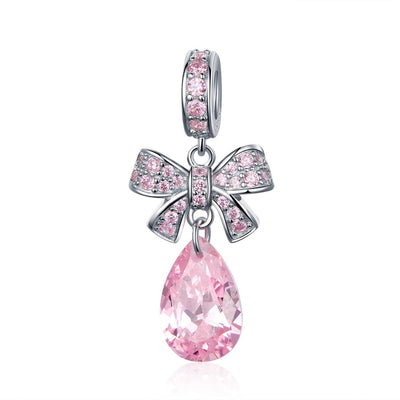 925 Sterling Silver Diy Pink Zircon Pendant With Bow
