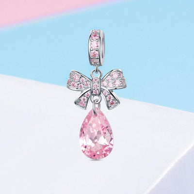 925 Sterling Silver Diy Pink Zircon Pendant With Bow