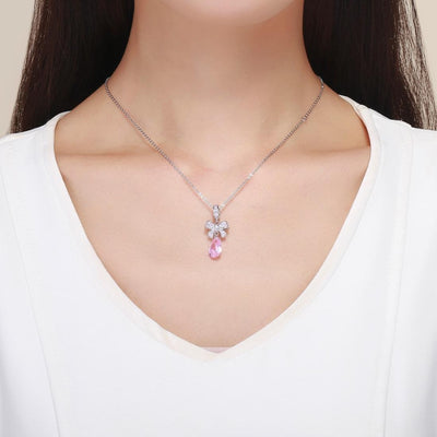 925 Sterling Silver Diy Pink Zircon Pendant With Bow
