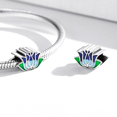 925 Sterling Silver Blue Lotus Bead Bracelet & Necklace Set