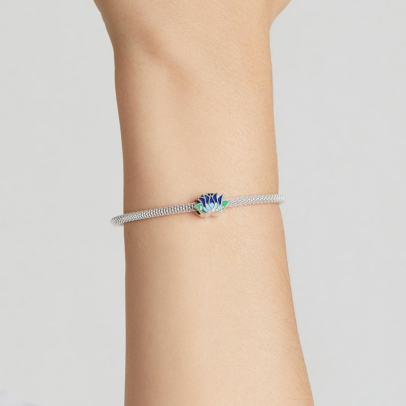 925 Sterling Silver Blue Lotus Bead Bracelet & Necklace Set