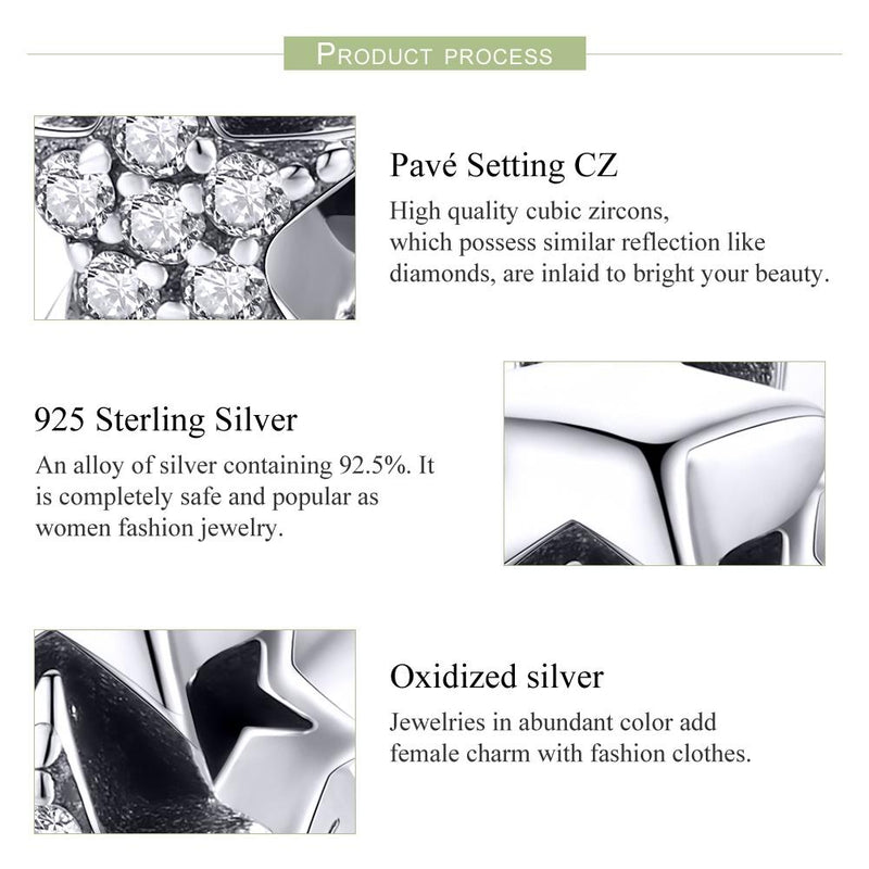 925 Sterling Silver Zircon Inlaid Star Necklace / Bracelet Pendant