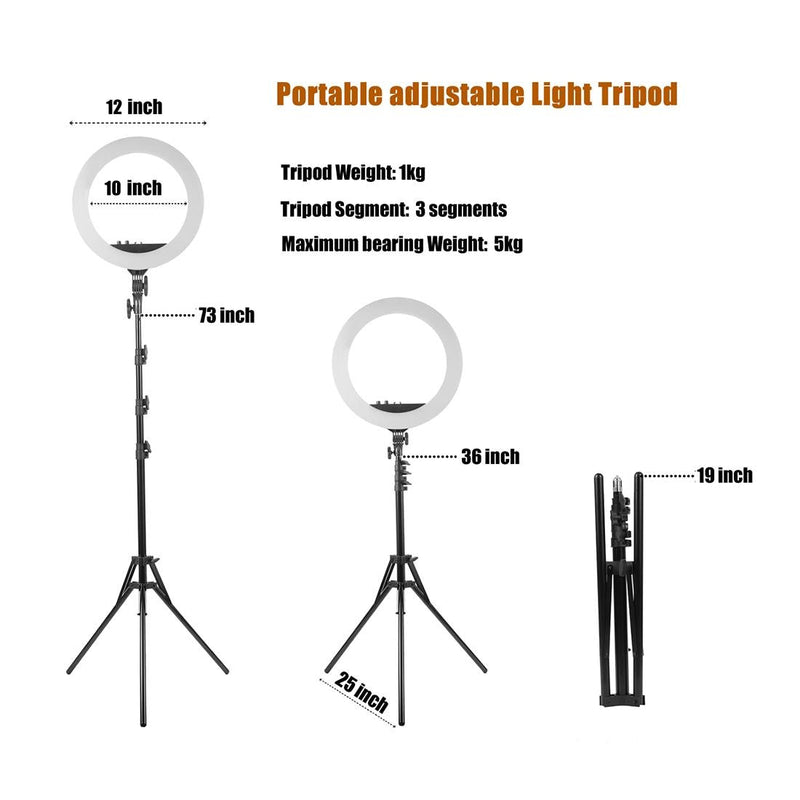 12 Two-colour Dimmable Ring Fill Light with Tripod - 28w 100-240v