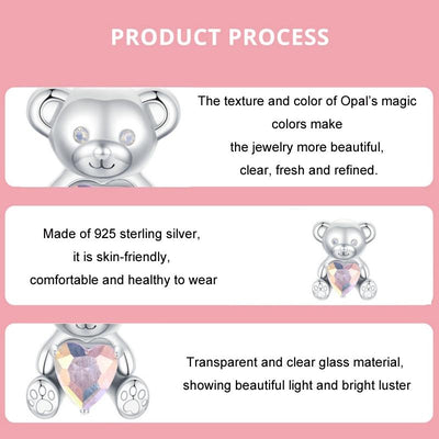 925 Sterling Silver Valentine'S Day Bear Beads