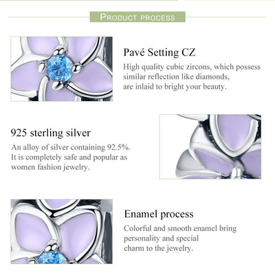 925 Sterling Silver Purple Flower Bracelet With Diamond Beads