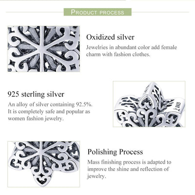 925 Sterling Silver Snowflake Beads For Diy Bracelets & Necklaces