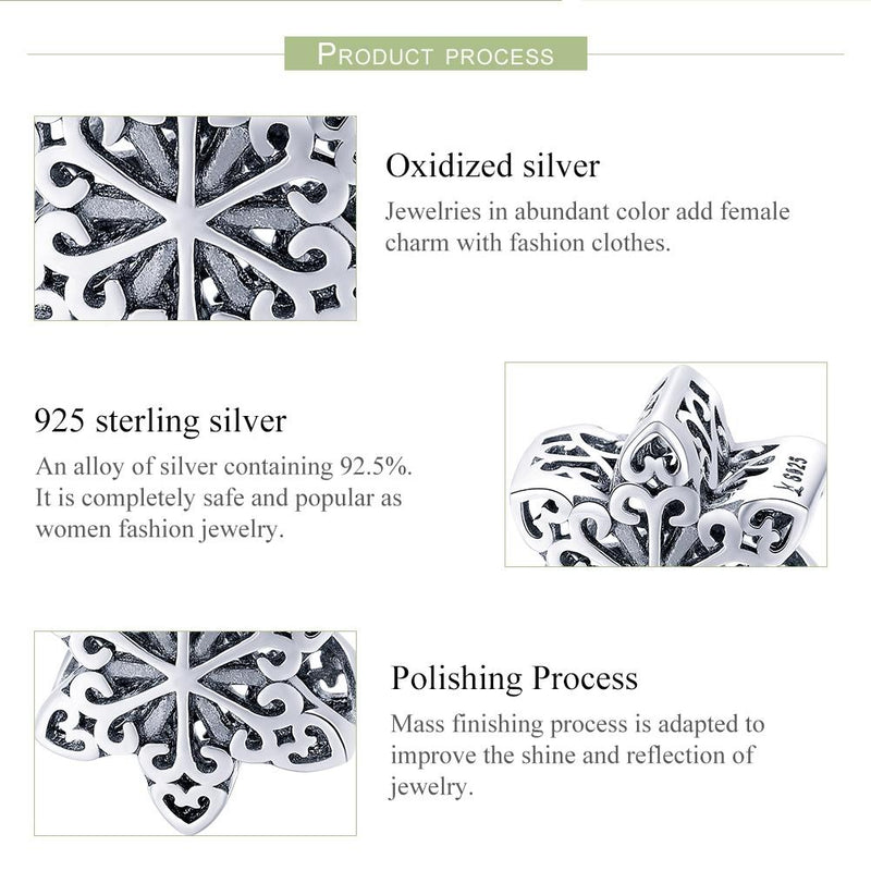 925 Sterling Silver Snowflake Beads For Diy Bracelets & Necklaces