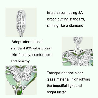 925 Sterling Silver Green Butterfly Pendant For Diy Bracelets