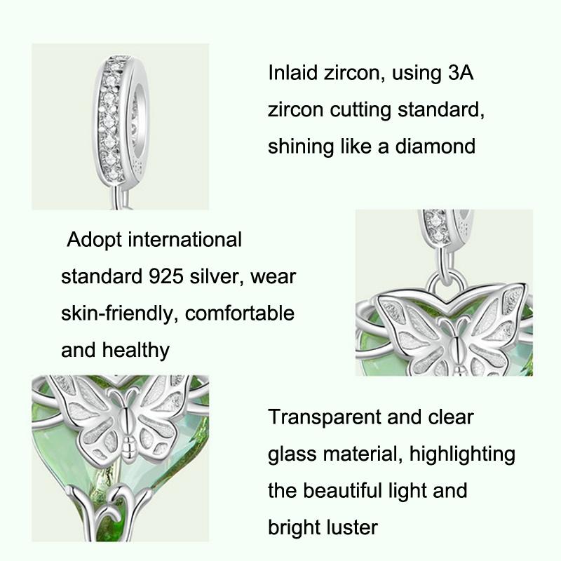 925 Sterling Silver Green Butterfly Pendant For Diy Bracelets