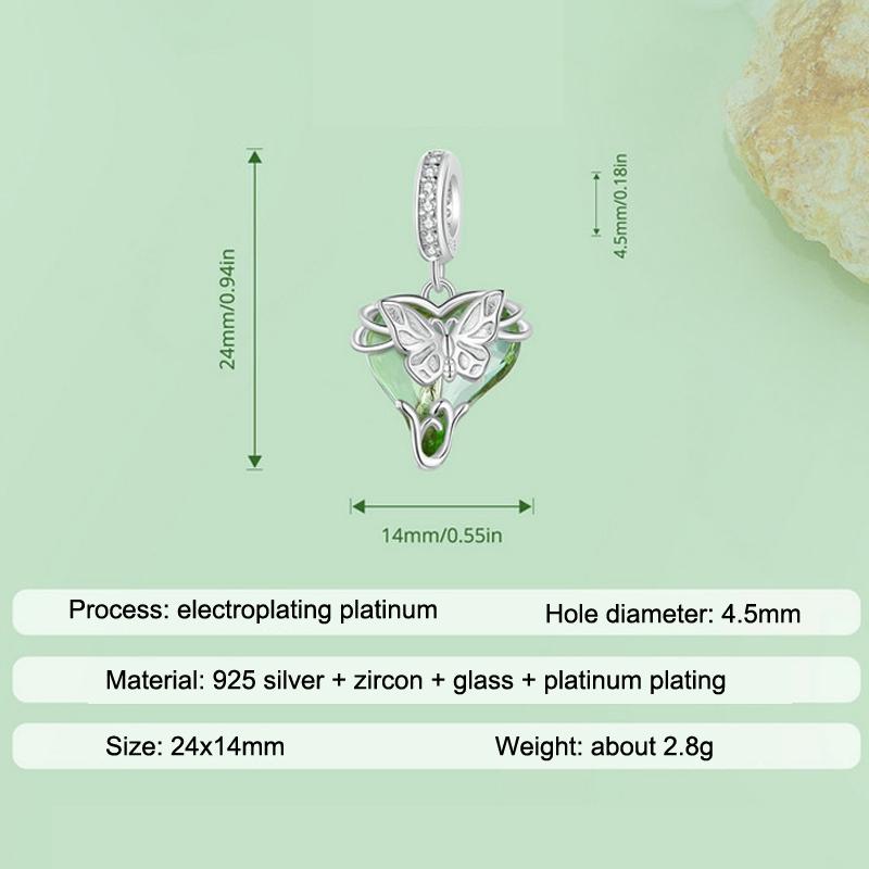 925 Sterling Silver Green Butterfly Pendant For Diy Bracelets