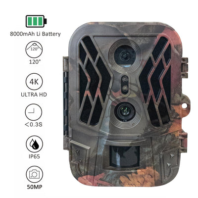 50mp 4k Dual Lens Infrared Hunting Camera for Outdoor Rainfall and Fog
