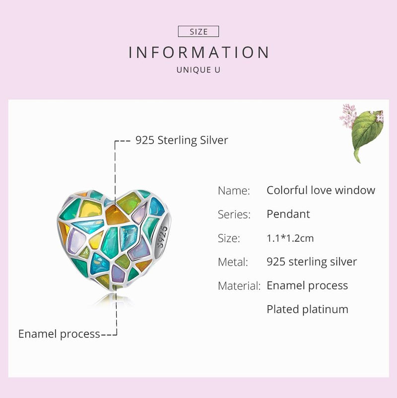 925 Sterling Silver Colorful Heart Beads For Diy Bracelets & Necklaces