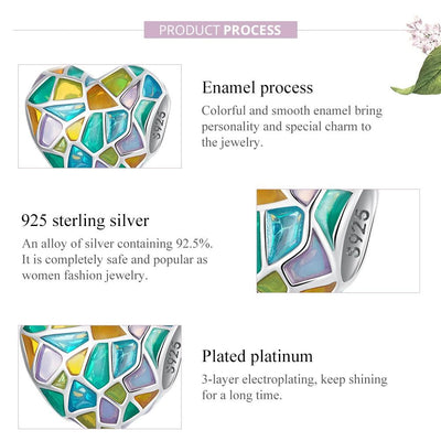 925 Sterling Silver Colorful Heart Beads For Diy Bracelets & Necklaces