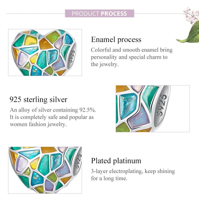 925 Sterling Silver Colorful Heart Beads For Diy Bracelets & Necklaces