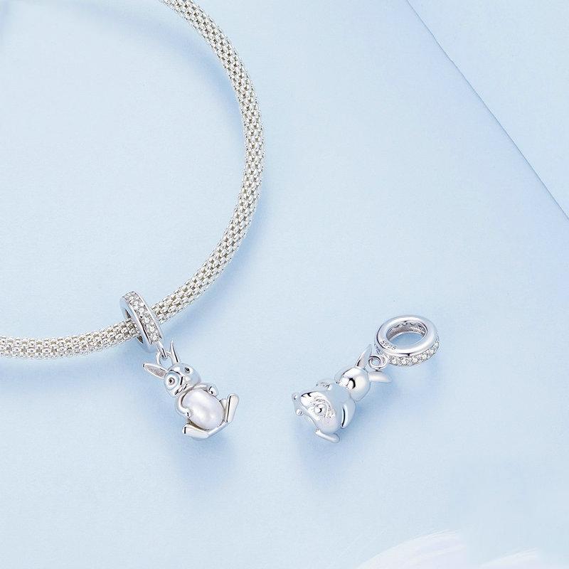 925 Sterling Silver Platinum Rabbit Pearl Bracelet