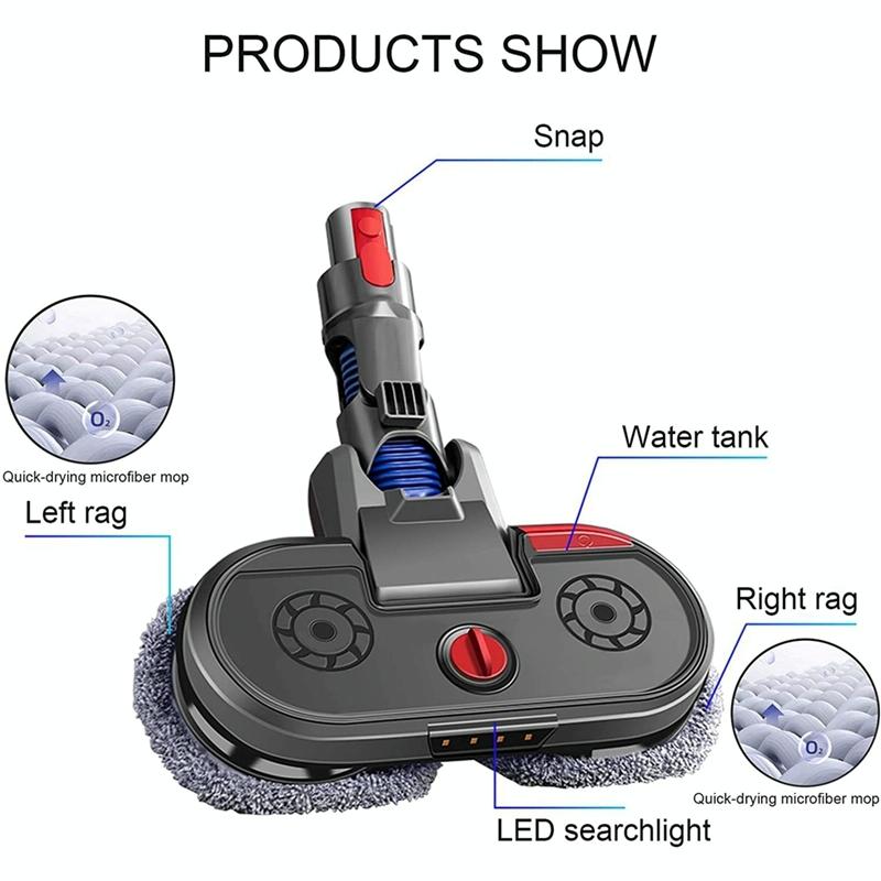 Electric Vacuum Cleaner with Integrated Mopping Head and Water Tank - Includes 6 Rag Pieces - For Dyson V7 V8 V10 V11