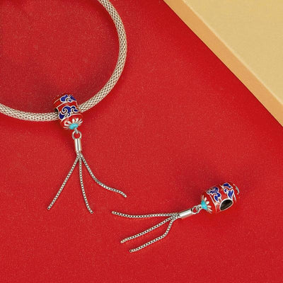 925 Sterling Silver Red Lantern Bracelet With Auspicious Clouds Bead