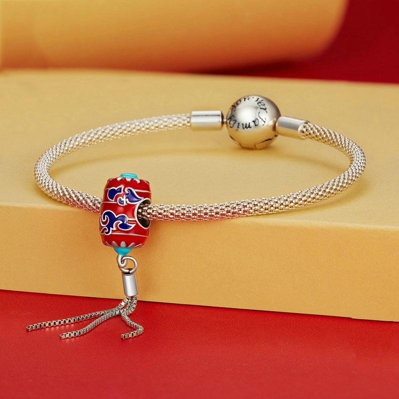925 Sterling Silver Red Lantern Bracelet With Auspicious Clouds Bead