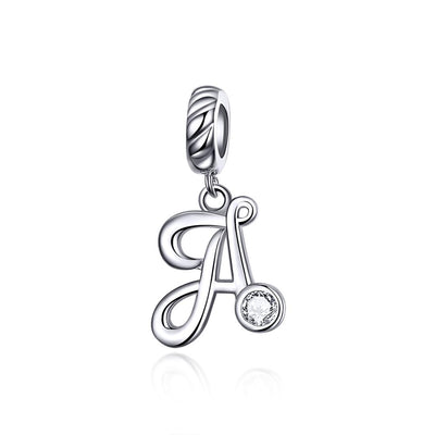 925 Sterling Silver Personalized Letter Pendant For Diy Bracelets And Necklaces Style - A